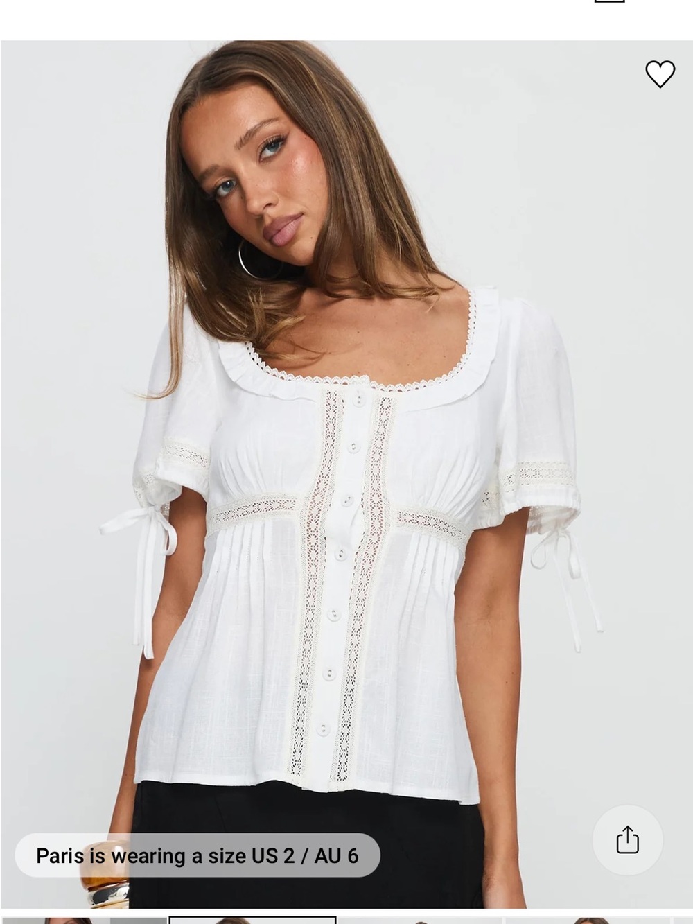 Princess Polly White Lace-Trim Button Front Top